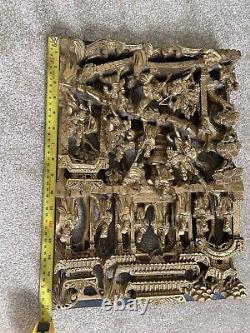 Antique Chinese Gilt War-Field Wood Carving Panel