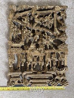 Antique Chinese Gilt War-Field Wood Carving Panel