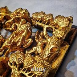 Antique Chinese Gilt Warfield 3D Wood Carving Panel