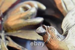 Antique Chinese Gilt Wood Carved Panel Bird & Flowers with Wax Seal