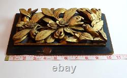 Antique Chinese Gilt Wood Carved Panel Bird & Flowers with Wax Seal