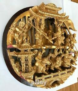Antique Chinese Gold Gilded Hand Carved Wooden Panel