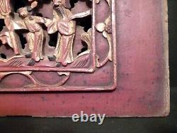 Antique Chinese Gold Gilt Hand Carved Relief Old Wooden Wall Panel 2556