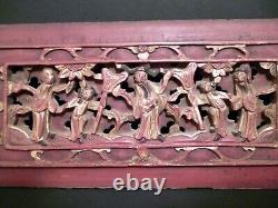 Antique Chinese Gold Gilt Hand Carved Relief Old Wooden Wall Panel 2556