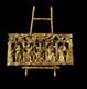 Antique Chinese Hand Carved Gold Gilt Wood Wall Panel Celebratory Scene