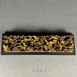 Antique Chinese Hand Carved Gold Gilt Wood Wall Panel Tree With Birds 23x 7