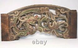 Antique Chinese Hand Carved Wood Dragon Phoenix Architectural Art Panel