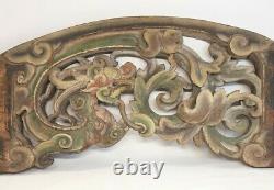 Antique Chinese Hand Carved Wood Dragon Phoenix Architectural Art Panel