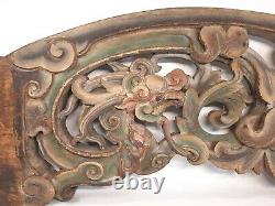 Antique Chinese Hand Carved Wood Dragon Phoenix Architectural Art Panel