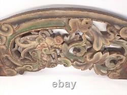 Antique Chinese Hand Carved Wood Dragon Phoenix Architectural Art Panel