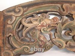 Antique Chinese Hand Carved Wood Dragon Phoenix Architectural Art Panel