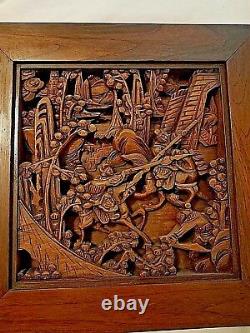 Antique Chinese Hand-Carved Wood Panel circa 1900-1930