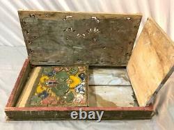 Antique Chinese Puzzle Box Wood Panel Dragon Fragment