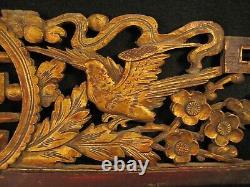 Antique Chinese Qing Dynasty Hand Carved Architectual Panel Birds & Flowers