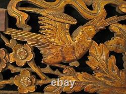 Antique Chinese Qing Dynasty Hand Carved Architectual Panel Birds & Flowers