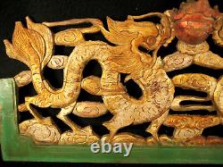 Antique Chinese Qing Dynasty Hand Carved Architectual Panel Dragons & Pearl Of