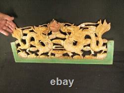 Antique Chinese Qing Dynasty Hand Carved Architectual Panel Dragons & Pearl Of