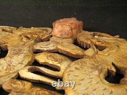 Antique Chinese Qing Dynasty Hand Carved Architectual Panel Dragons & Pearl Of