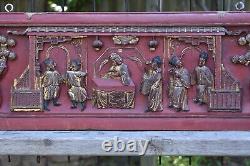 Antique Chinese Red & Gilt Wood Carved Panel, 19th c