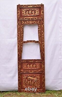 Antique Chinese Red & Gilt Wood Carving / Carved Panel