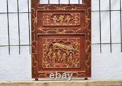 Antique Chinese Red & Gilt Wood Carving / Carved Panel