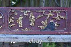 Antique Chinese Red & Gilt Wooden Carved Panel, 19th c