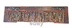 Antique Chinese Red + Gold Gilt Carved Wooden Panels x 4 Chinese Performers