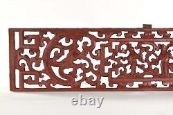 Antique Chinese Red Wooden Two Sided Carving / Carved Panel w Dragon Decor