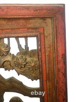 Antique Chinese Scholar Table Screen Carved Wood Scene Screen Panel 19th Century