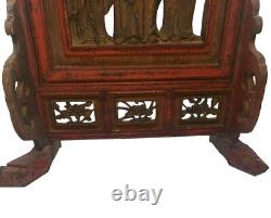 Antique Chinese Scholar Table Screen Carved Wood Scene Screen Panel 19th Century