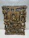 Antique Chinese Temple Gilt Carved Wood Wall Panel People Tower 16 X 12 1940s