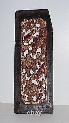 Antique Chinese Temple Panel Gilt over Red Carved Panel with Birds and Flowers