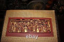 Antique Chinese Wood Carved Panel-High Relief-Religious Spiritual Men Horse