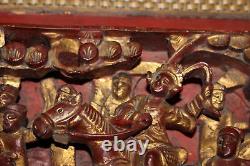 Antique Chinese Wood Carved Panel-High Relief-Religious Spiritual Men Horse