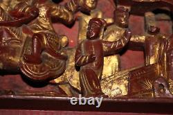 Antique Chinese Wood Carved Panel-High Relief-Religious Spiritual Men Horse