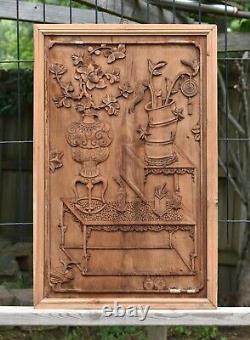 Antique Chinese Wood Carving / Carved Panel, Qing Dynasty, 19th c