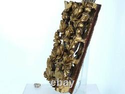 Antique Chinese carved wood Architectural Panel with Birds and Lotus gold gilt