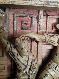 Antique Chinese carved wood panel with kung Fu figures