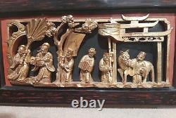 Antique Chinese wood Carved And Gilded in rosewood panel 37 W20cm