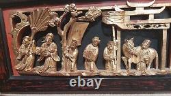 Antique Chinese wood Carved And Gilded in rosewood panel 37 W20cm