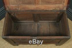 Antique English Georgian Oak Carved Twin Panel Coffer Chest Blanket Box Trunk