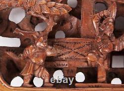 Antique Fine Quality Chinese Qing Carved Wood Panel Dancing Men Women Temple Old