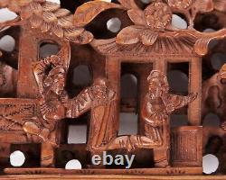 Antique Fine Quality Chinese Qing Carved Wood Panel Dancing Men Women Temple Old