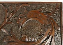 Antique Finely Carved Bas Relief Panel in Walnut of Opposing Griffins