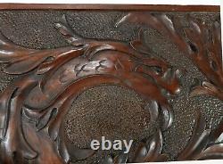 Antique Finely Carved Bas Relief Panel in Walnut of Opposing Griffins