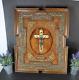 Antique Flemish Wood Carved Frame Crucifix Plaque Panel Religious