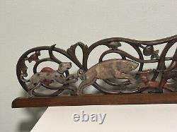 Antique Forest Folk Art Carved Wood Hunting Dog Bora Scene Panel Massive Piece