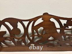 Antique Forest Folk Art Carved Wood Hunting Dog Bora Scene Panel Massive Piece