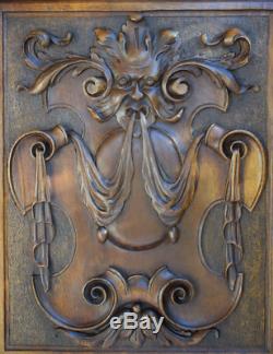 Antique French Architectural Blazon Hand Carved Solid Wood Door Wall Panel