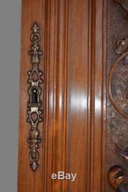 Antique French Architectural Carved Solid Wood Cupboard Door Wall Panel Basket